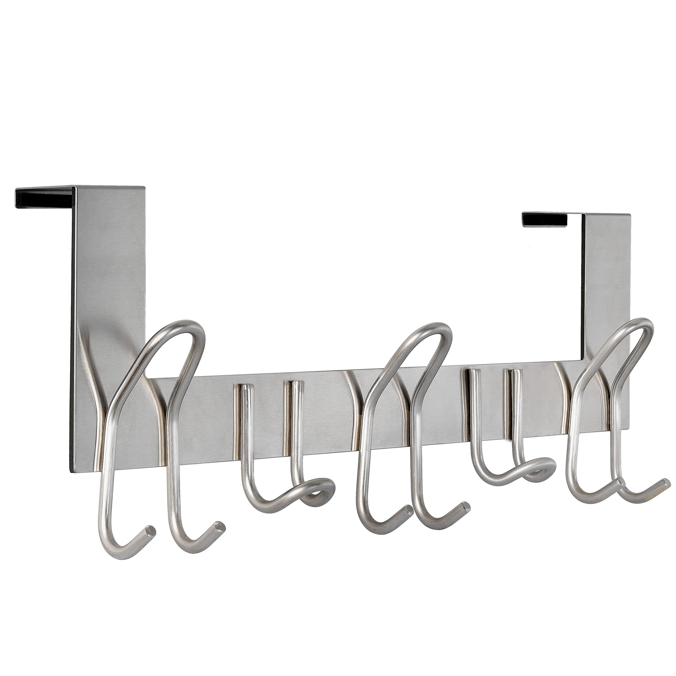 SKOLOO Over The Door Hooks - for Doors up to 1-3/4'' Thickness, Metal Door Hanger with 11 Hooks, Over The Door Hanger for Coats, Hats,Towels, Silver