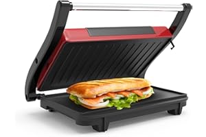 Chef Buddy Gourmet (Red) Panini Press – Sandwich Maker with Nonstick Plates – Indoor Countertop Cooking Burgers, Steak, Grilled Cheese, 9.5" x 10.5" x 3