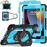 Scnioy Case for iPad 9th Generation iPad Case 9th 8th 7th Generation iPad 10.2 Inch iPad 9th Gen Cover with Screen Protector Pen Holder TabletCases 360° Rotating Stand, Black Blue