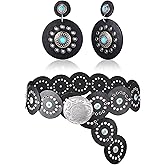 Liliaafar Women Western PU Leather Waist Earrings Set Bohemian Cowgirl Cowboy Disc Country Outfits
