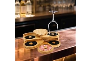 KTZCTPCA Bamboo Margarita Salt Rimmer Set, 5 Tiers Sturdy Bar Glass Rimmer Cocktail Salt Rimmer, Bar Glass Rotating Trays Kit