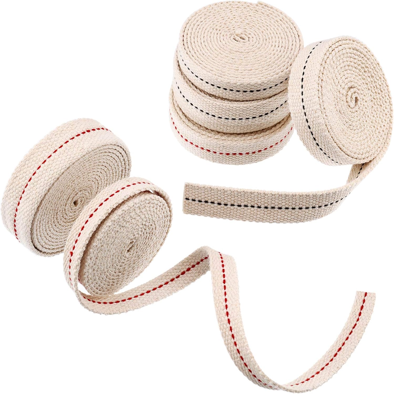 Oil Lamps & Accessories - 6 Rolls Flat Wick 1/2 Inch Oil Lamp Wicks 3/4 Inch Stitch Oil Lamp Wick 7/8 Inch Oil Lamp Wicks Burner with Black and Red Stitch for Kerosene Burner Lighting or Paraffin Oil Wick, 6.5 Feet per