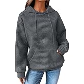 SHEWIN Womens Hoodies Casual Long Sleeve Drawstring Waffle Pullover Tops Loose Hooded Sweatshirt with Pocket
