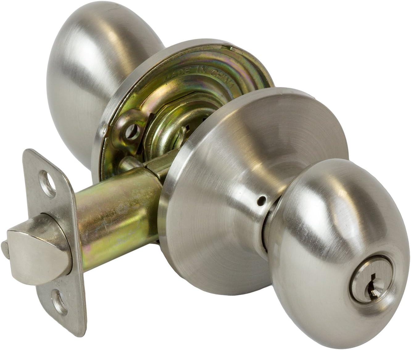 Pearson Collection Keyed Entry Egg Styled Door Lock Knob, Satin Nickel