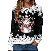 Christmas Sweatshirts for Women Cute Snowman Graphic Long Sleeve Shirt Xmas Pullover Tops