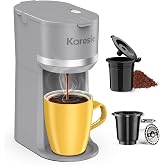 Karosie Single Serve Coffee Maker for K-Cup and Ground Coffee,Fast Brew,6-12 oz Brew Sizes One Cup Coffee Machine Fits 5.5" Mugs,One-Button Coffee Maker with Descaling Reminder,Grey,9.45 Inches