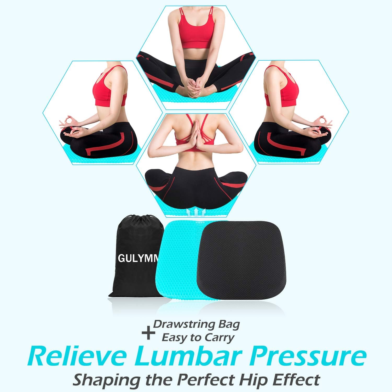 Gulymm Gel Seat Cushion with Honeycomb Design, Breathable Egg Seat with Non-Slip Cover, Double Thick Seat Cushion Chair Cushion Office Chair Pad for Long Sitting, Can Relieve Tailbone Pain & Sciatica: Home & Kitchen