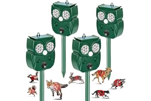 ALIKGUU Solar Ultrasonic Animal Repellent Outdoor, 4Pack Waterproof Deer Repellent Devices with RIP Motion Sensor, Cat Repellent with LED Flashing Lights, Raccoons, Skunks, Rabbits Deer Deterrent Outdoor