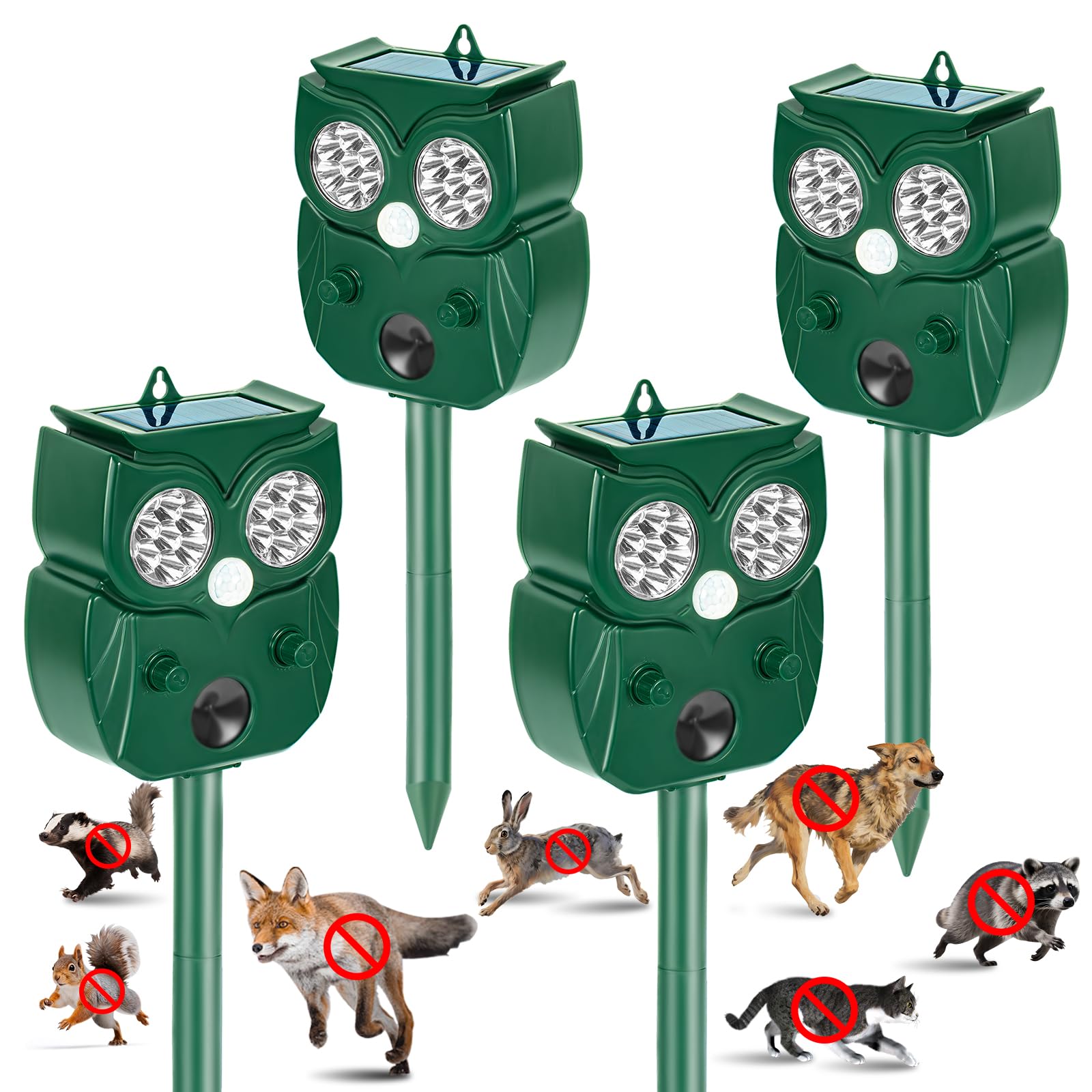 Photo 1 of Solar Ultrasonic Animal Repellent Outdoor, 4Pack Waterproof Deer Repellent Devices with RIP Motion Sensor, Cat Repellent with LED Flashing Lights, Raccoons, Skunks, Rabbits Deer Deterrent Outdoor