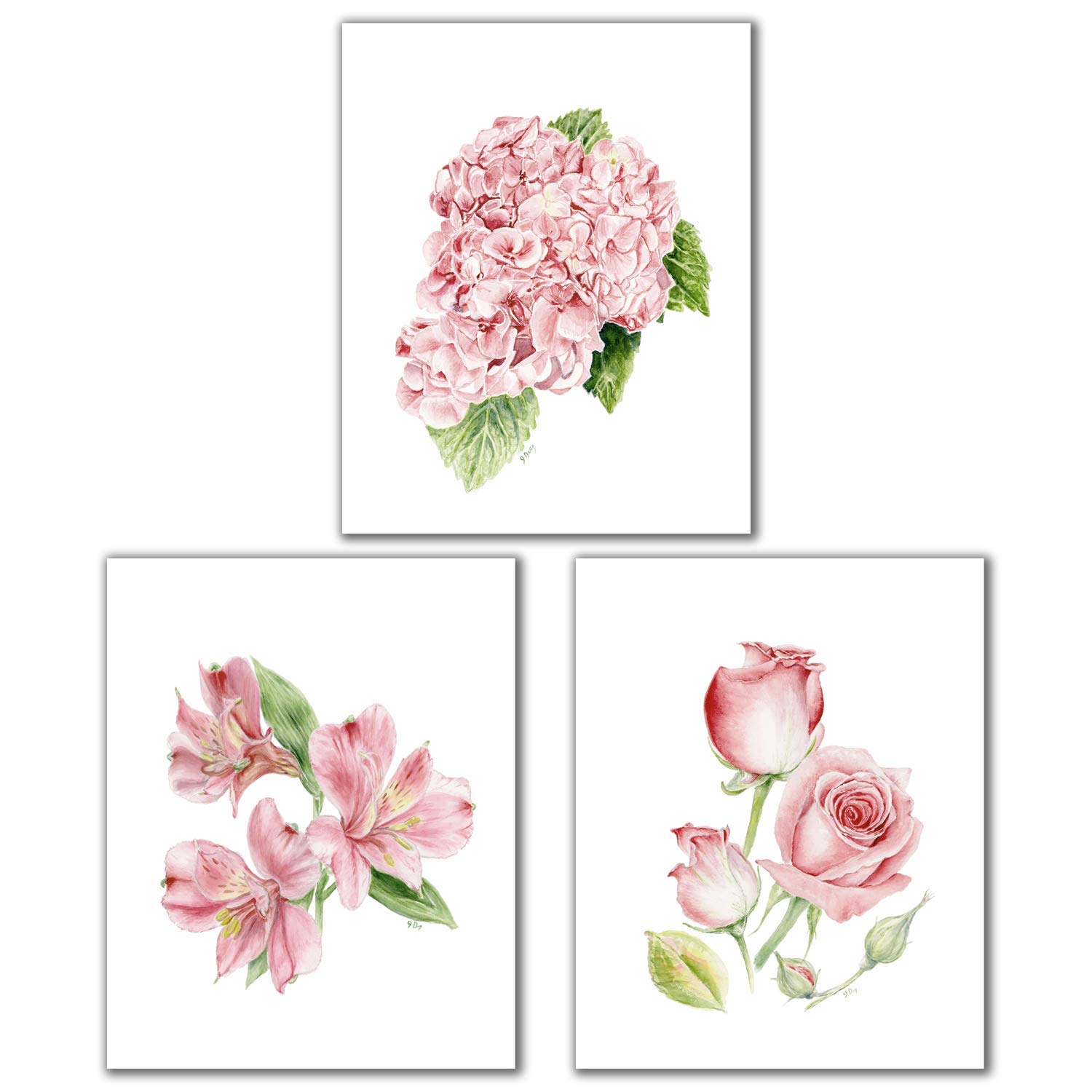 Pink Flower Art Print Set of 3 Unframed, Pick Your Flowers