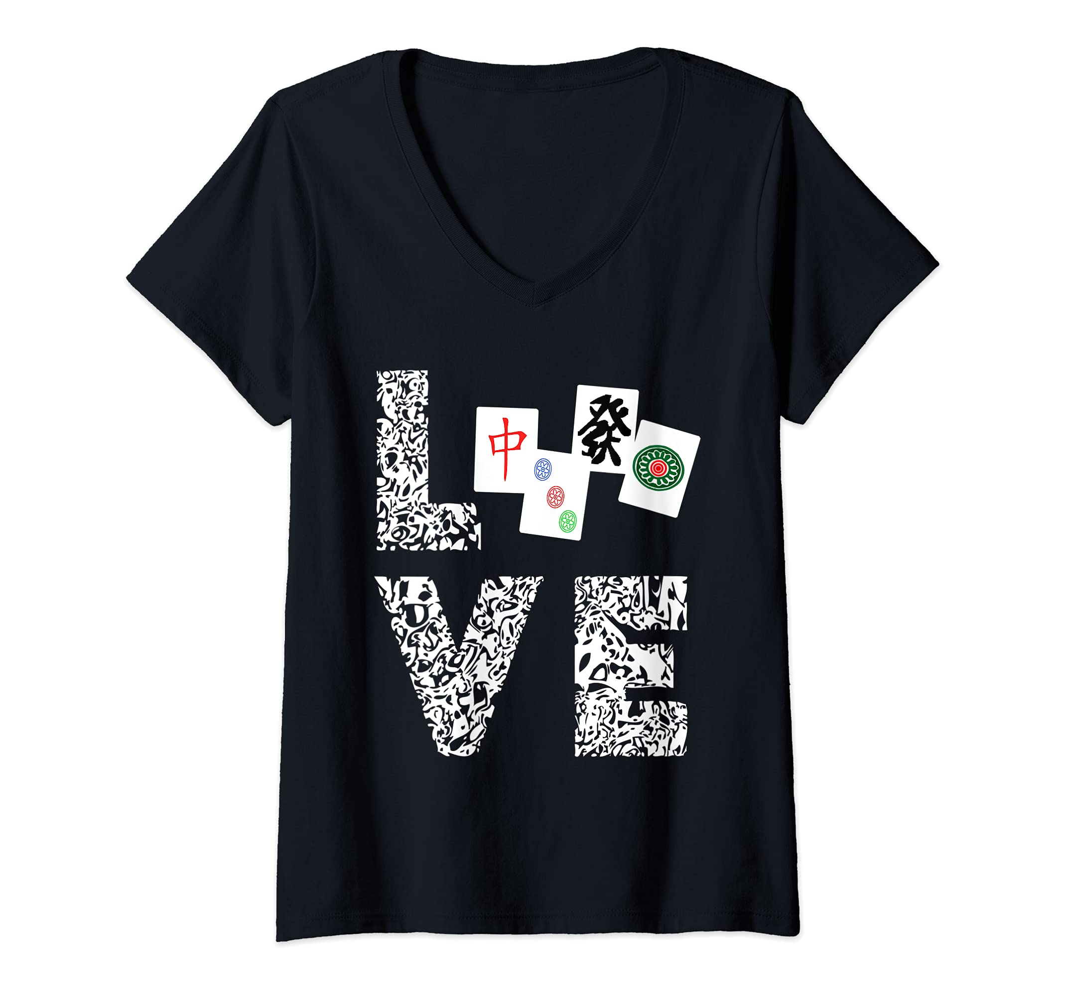 Womens Mahjong Love Playing Chinese Game Mah Jongg Player V-Neck T-Shirt