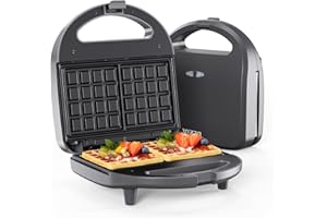 Waffle Maker Double, Waffle Iron Machine Non-Stick Extra Large, Breakfast Stuffed 2-Slice Belgian, Electric Fast Heat Up, Snack, Gray 750W BEZIA