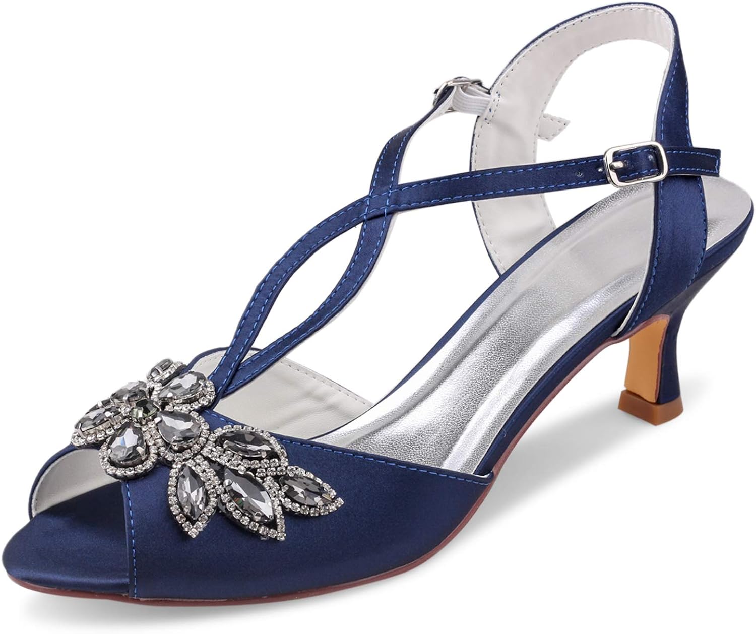 Emily Bridal Ivory Wedding Shoes Peep Toe Rhinestones Kitten Heel