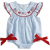 BeQeuewll Newborn Baby Girl 4th of July Outfit Smocked American Flag Bubble Romper My First Fourth Of July Baby Outfits Girl