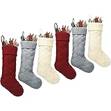 ROSFORU Knit Christmas Stockings, 6 Pack Large Size Candy Gift Bag Personalized Decoration Weave Xmas Socks, Classic Style（2 