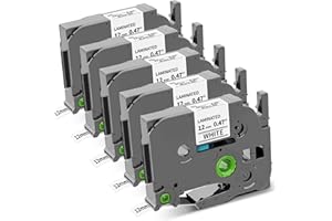 COLORWING TZe-231 TZ Tape 12mm 0.47 Laminated White Compatible with Brother Label Maker Tape P Touch Label Tape TZe231 1/2" for Brother Ptouch PT-D210 D220 1280 H110 1280 D400 P710BT Refills, 5-Pack