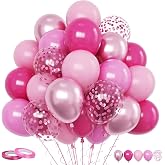 Funhot Pink Balloons, 60 Pcs Hot Pink for Girls Birthday Party Decorations | 12 Inch Metallic Pink Rose Pink Latex Pastel Pink Confetti Balloon Kit for Women Baby Shower Wedding Princess Party Supplies