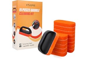 KTUOPEE Upgraded Griddle Cleaning Kit for Blackstone, Flat Top Grill Cleaning Kit Non-Scratch Scouring Pads for Kitchen - Heavy-Duty 14 Griddle Scrubber Pads with 1 Handle