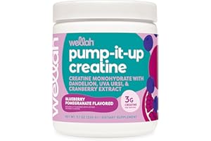 Wellah Pump-It-Up Creatine (50 Servings, Blueberry Pomegranate) - Creatine Monohydrate with Dandelion, Uva Ursi, & Cranberry Extract