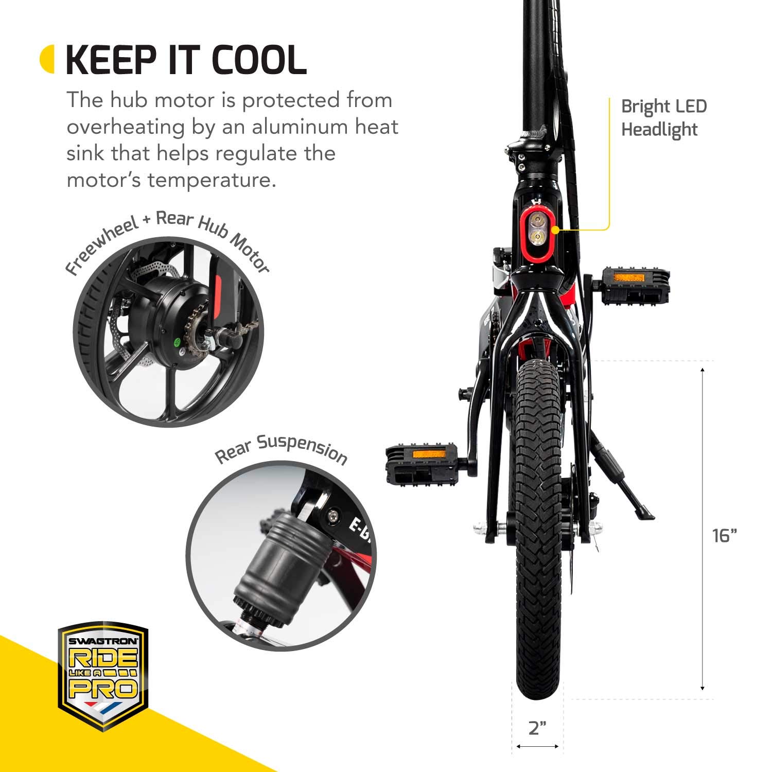 Swagtron Swagcycle EB7 Elite Folding Electric Bike, 16Inch Wheels