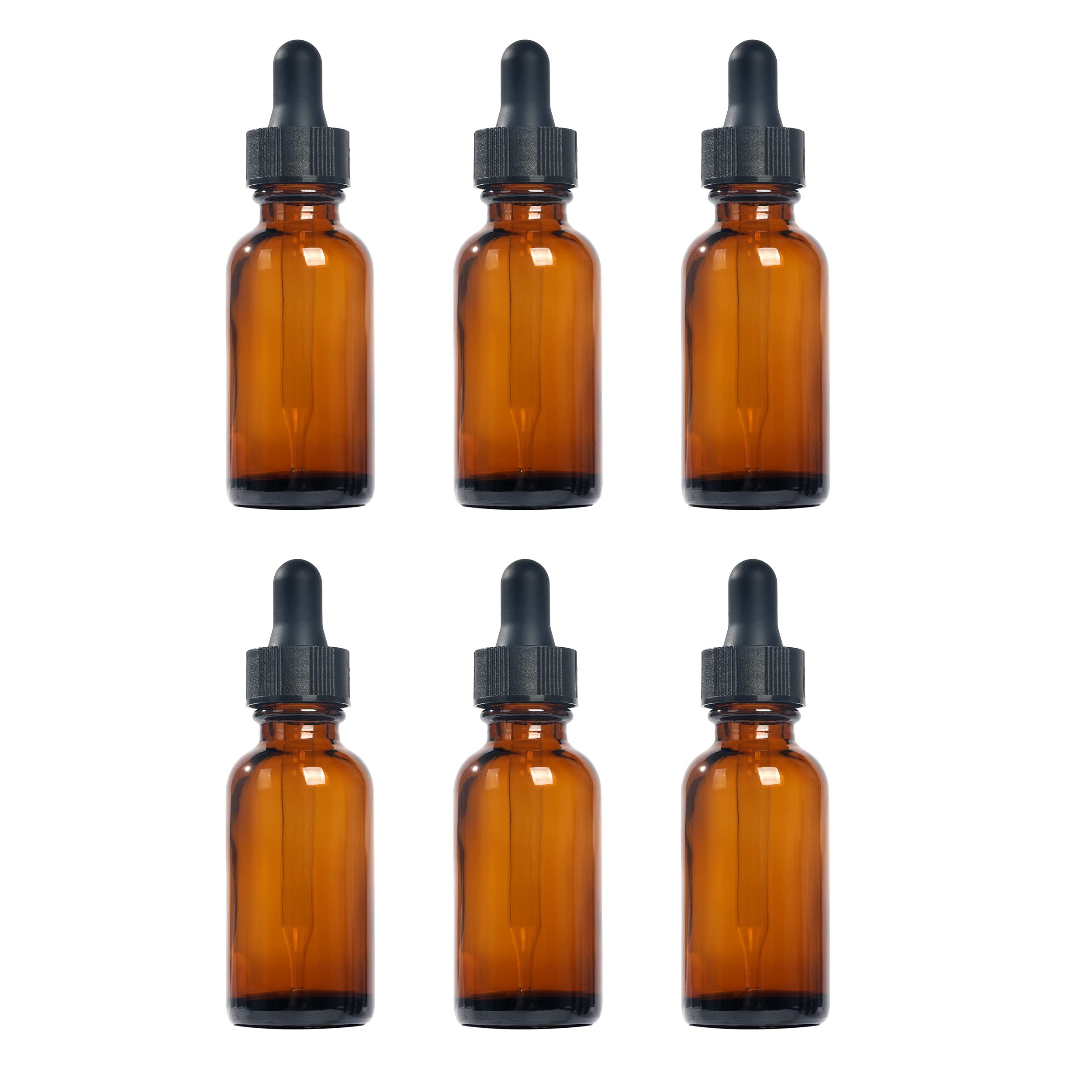 Magic Season Boston Round Glass Bottles (Amber / 30 ml with Droppers / 6 Pcs)