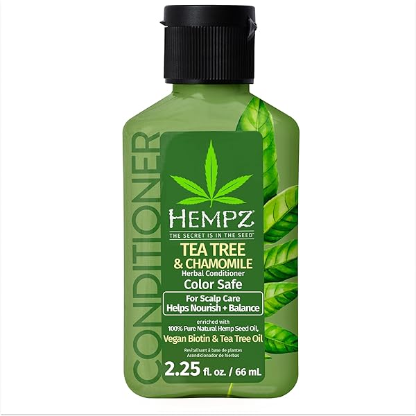 HEMPZ BIOTIN HAIR CONDITIONER – TEA TREE & CHAMOMILE – FOR SCALP CARE HAIR GROWTH & STRENGTHENING OF DRY, DAMAGED AND COLOR TREATED HAIR, HYDRATING, SOFTENING, MOISTURIZING – TRAVEL SIZE 2.25 FL OZ