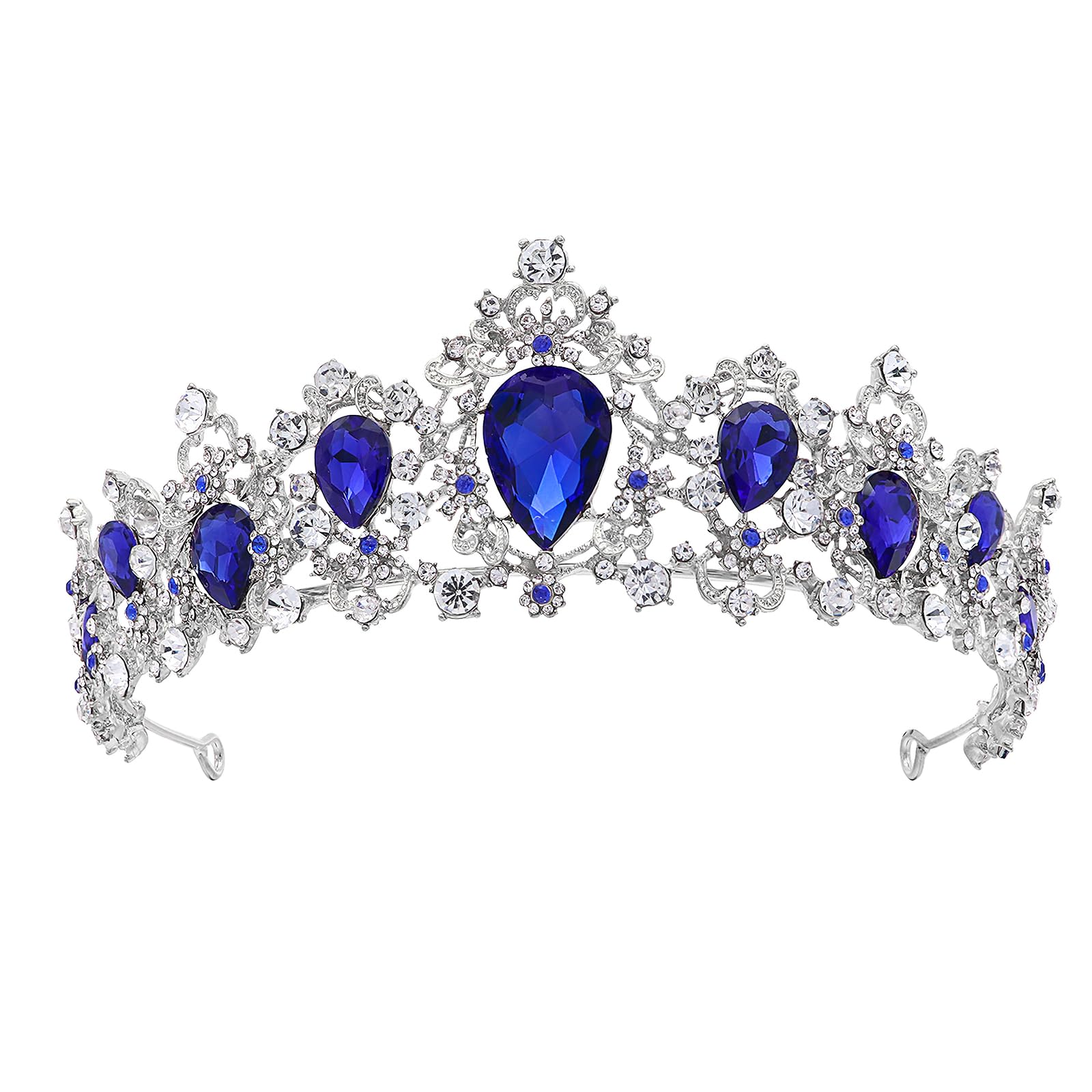 Lurrose Blue Crystal Tiaras Princess Baroque Crown Wedding Bridal Royal Headpiece for Women Girls Wedding Dancing Party
