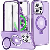 Turquiase for iPhone 14 Pro Max Full Body Shockproof Case with Magnetic Invisible Stand [Compatible with MagSafe] Built-in Screen Protector Military Drop ProtectionTranslucent Phone Cover -Purple