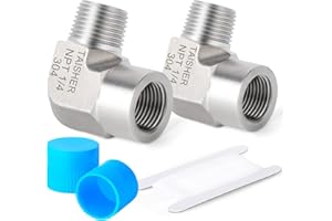 TAISHER 2PCS 304 Stainless Steel 90 Degree Barstock Street Elbow, 1/4 Inch NPT Male Pipe to 1/4 Inch NPT Female 304 Stainless Pipe Fitting