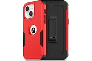 RonShieh Defender Case for iPhone 14 with Holster Belt Clip: [2pcs Screen Protectors + Camera Lens Protector] Heavy Duty Protective Shockproof Rugged Hard Phone Cover for Men, Red