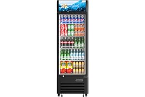 Rockitch Commercial Beverage Refrigerator 1 Glass Door, 12.3 Cu.ft Commercial Upright Display Merchandiser Refrigerator, Beverage Cooler with LED Light, Lock Wheels, Adjustable Shelf for Bar, Shop