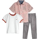 DKNY Toddler Boys Pants Set - 3 Piece Boys Button Down Shirt, Short Sleeve T Shirt, and Twill Pull On Kids Pants Outfits