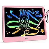 KOKODI 12 Inch LCD Writing Tablet with Anti-Lost Stylus, Erasable Doodle Board Colorful Toddler Drawing Pad, Car Travel School Games Toys for 3 4 5 6 7 8 Kids, Birthday Gift for Girls Boys Adults Pink
