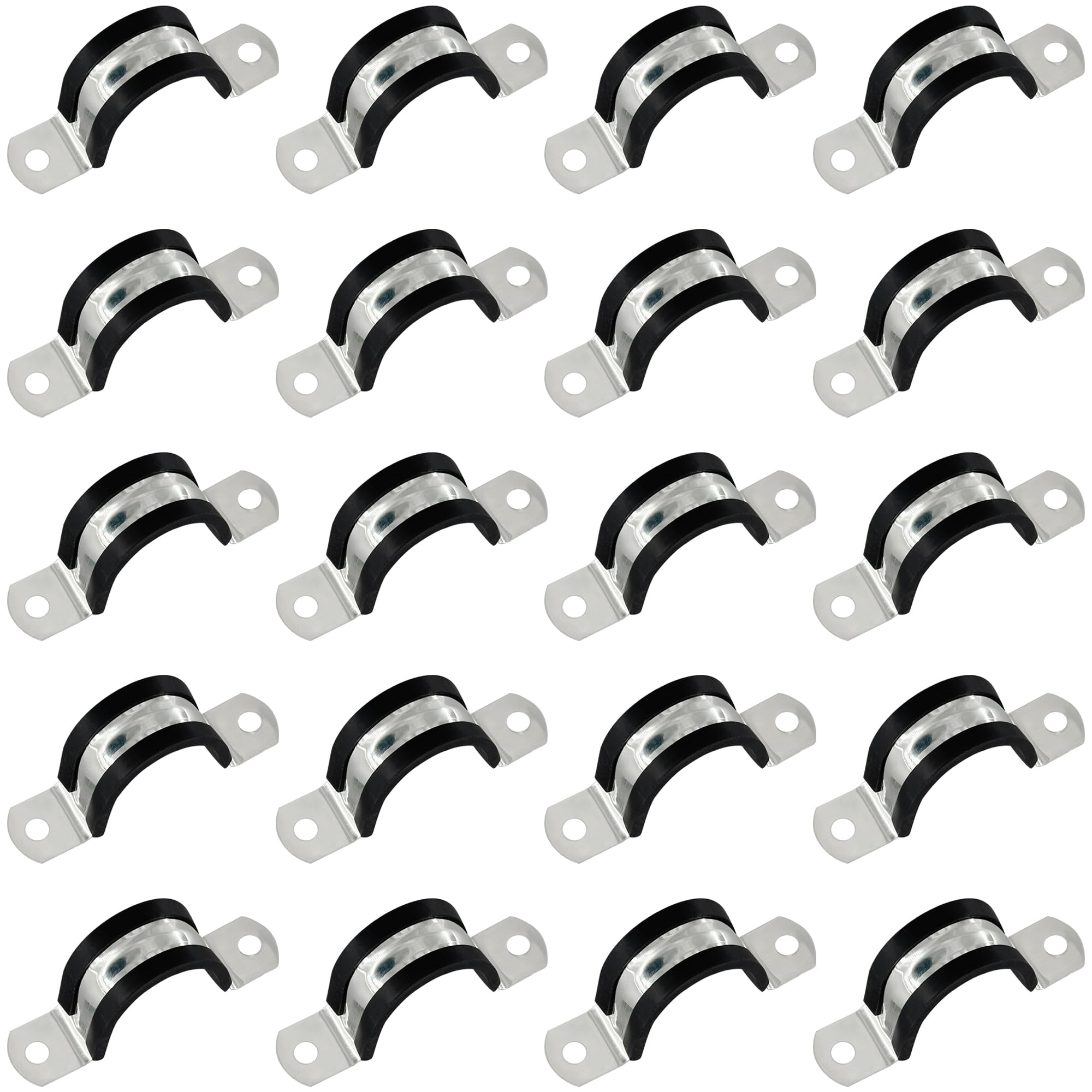20 PCS Rubber Cushioned U Shaped Pipe Clamps,Stainless Steel Rubber Lined U Clips (M30)
