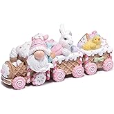 Hodao Easter Bunny Train Figurine - Exquisite Resin Easter Home Decoration, Colorful Easter Bunny and Train Design, 9.2 Inches Long (Easter Train 2)