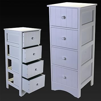 Marko Bathroom White Wooden 4 Drawer Chest Storage Unit Cupboard