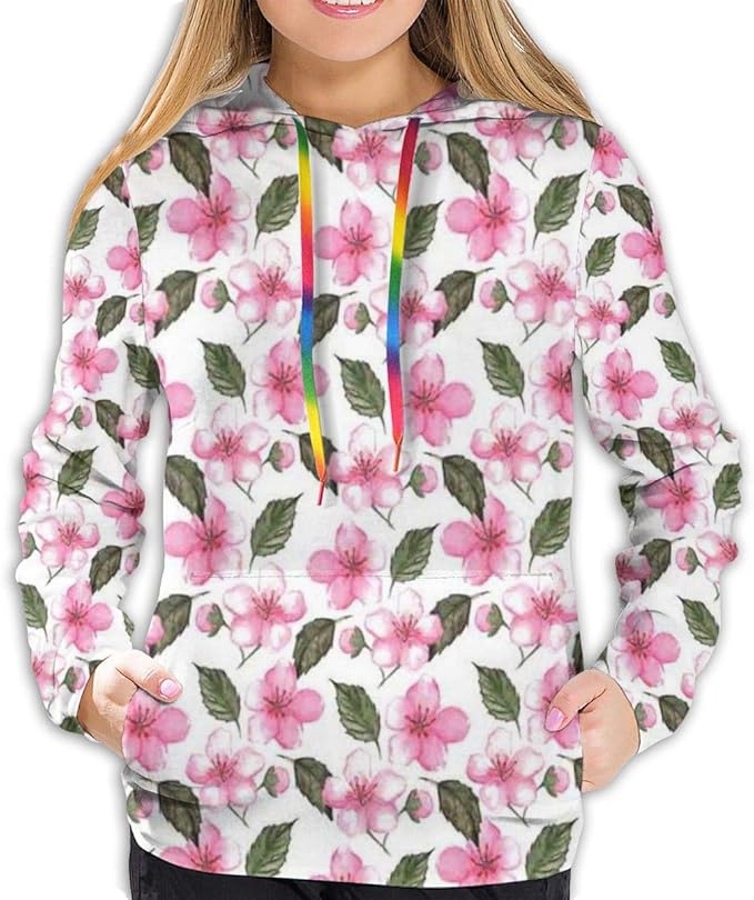 Women's Hoodies Tops, Sakura The Cherry Blossom Flowers with Leaves