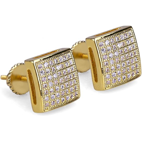 Amazon.com: Men's Crystal CZ 14k Gold Plated Double 3D