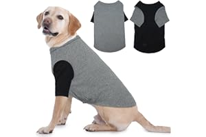 IKIPUKO 2 Pack Shirts for Large Dogs 4XL - Lightweight Breathable Summer Cool Tees, Prevent Overheating Dog Clothesfor Doberman, Alaskan Malamute, Travel, Hiking, Beach, Daily Wear, Sleep, GreyBlack