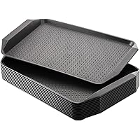 Cedilis 12 Pack Black Plastic Fast Food Trays for Eating, 17IN x 11.7IN Serving Trays with Handles, Rectangular Non Skid Mult