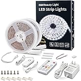 MY BEAUTY LIGHT LED Strip Lights Warm White,32.8ft Dimmable LED Light Strip with RF Remote,600 Bright 6500K 2835 LEDs,Plug-in Adhesive Rope Lights with Timing Mode for Living Room Bedroom Kitchen
