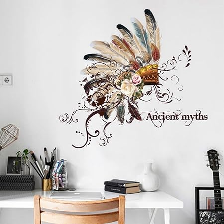 Native American Indian Chief And Flower Vinyl Sticker Wall