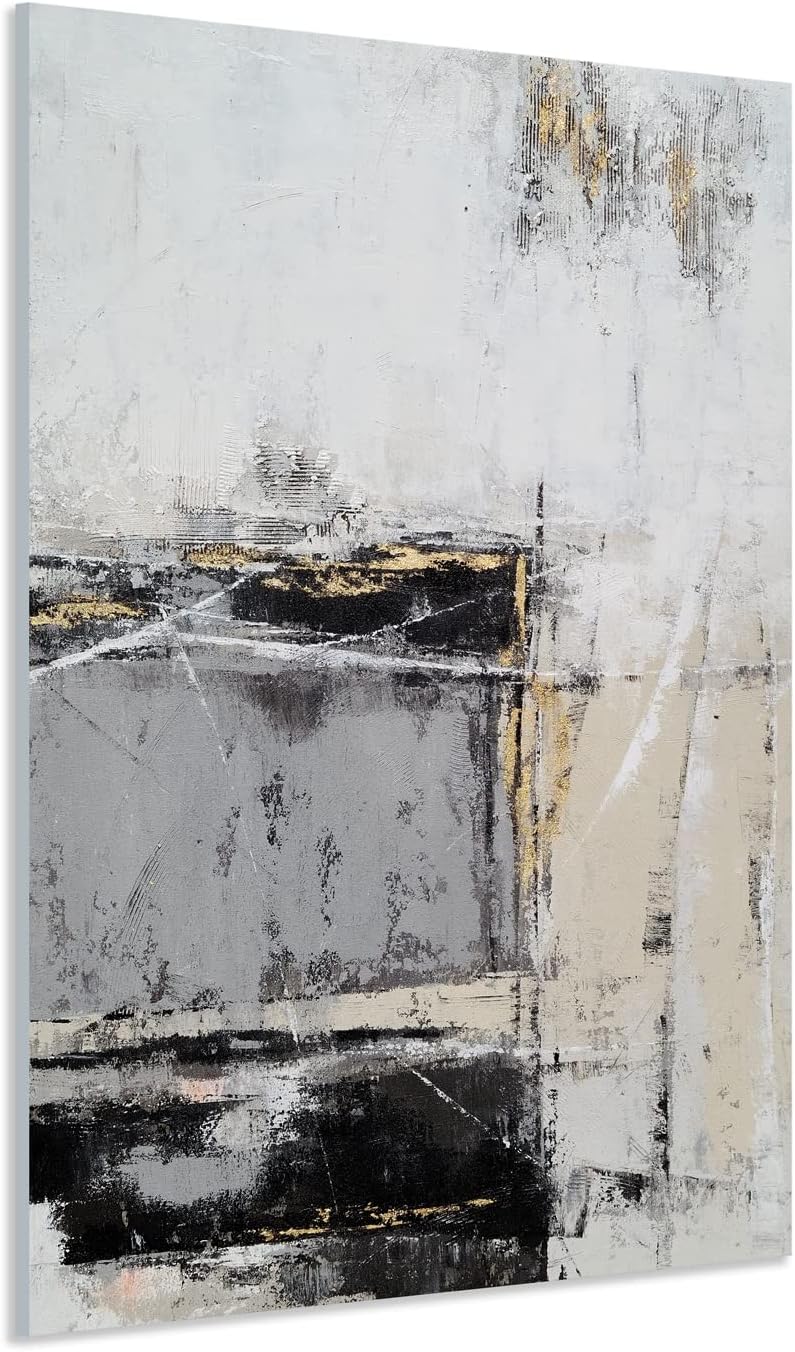 Paintings - GALLERIEWALLA Black Gold White Canvas Wall Art - Abstract Oil Painting for Living Room Office Hallway Decor
