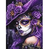 5D Black and Purple Sugar Skull Girl Diamond Art 12x16 Inch Full Drill Diamond Painting Kits for Adults & Beginners - DIY Art Crafts for Relaxation and Home Wall Decor