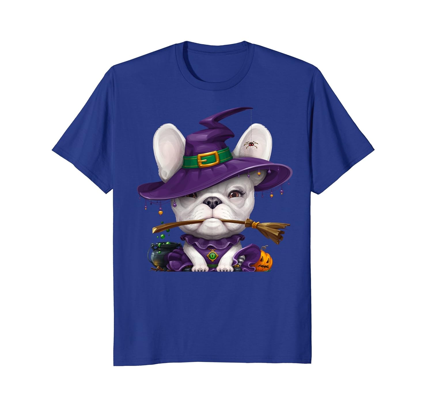 White French Bulldog Dressed As a Witch Halloween T-Shirt-Rose