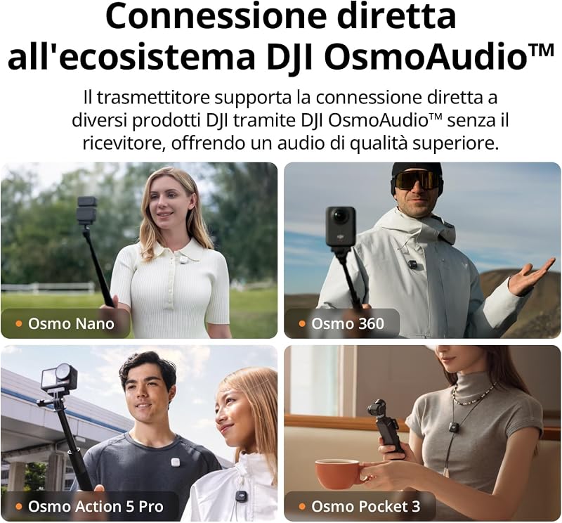 Mic Mini (2 TX + 1 RX + Custodia ricarica), leggero, audio alta qualità