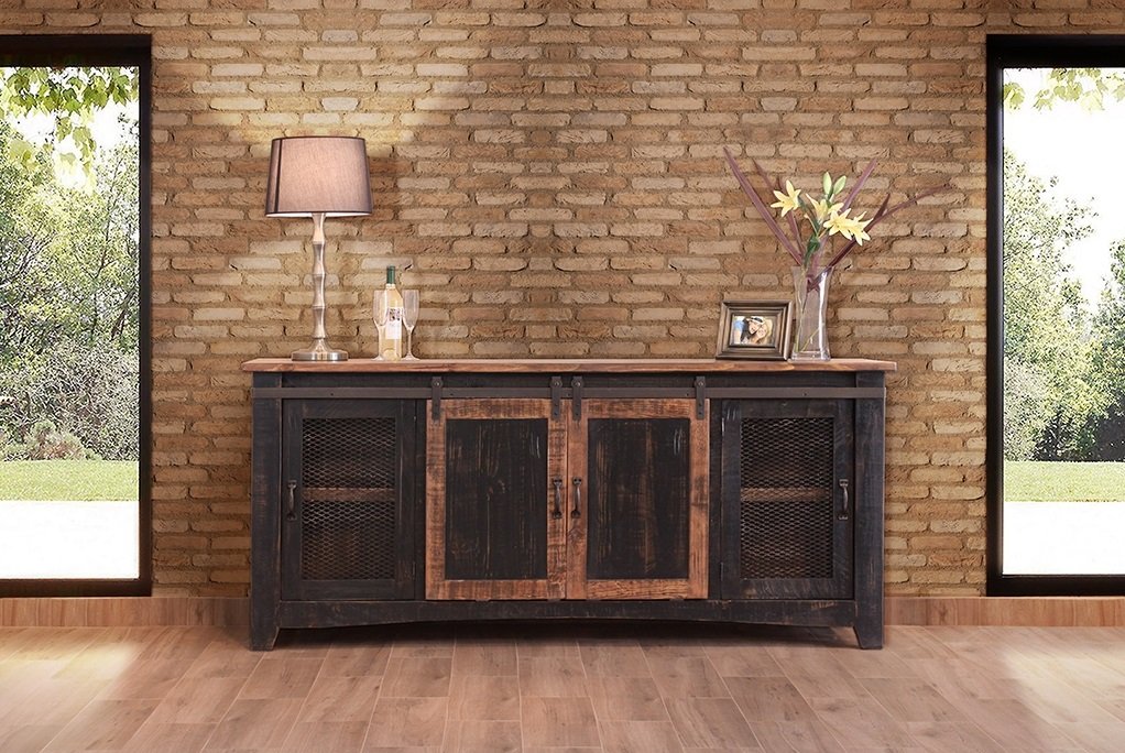 Anton Black Finish 80" Rustic Sliding Barn Door TV Stand Console