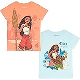 Disney Moana and Friends Girl's Graphic Print T-Shirt 2-Pack - Short Sleeve Tees Bundle for Kids