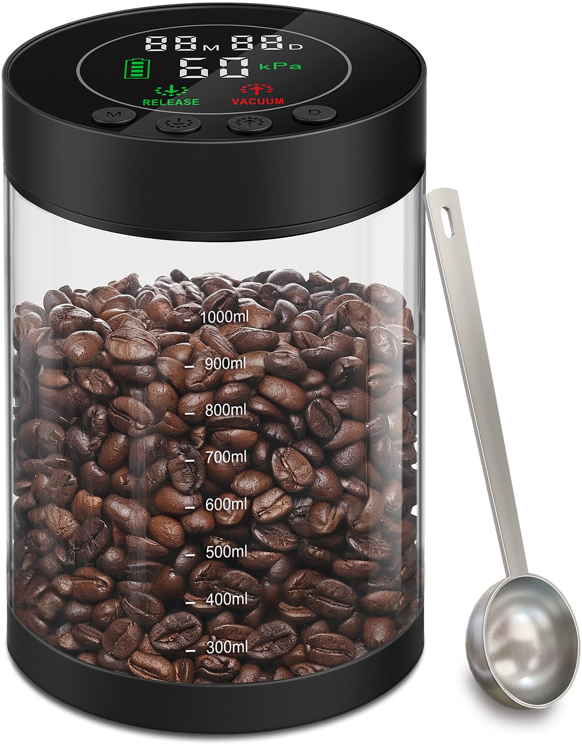 Photo 1 of **MIGHT HAVE ISSUES WITH FUNCTIONALITY**
Electric Vacuum Coffee Canister, 1.3L Glass Airtight Food Storage Containers with Smart Pressure Sensor, Automatic Coffee Bean Container Rechargeable with LED Display Window for Kitchen Food Storage