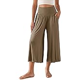 ODODOS Women's Wide Leg Palazzo Lounge Cropped Pants with Pockets Light Weight Comfy Pajama Capri Pants-20/22"/ 24" Inseam